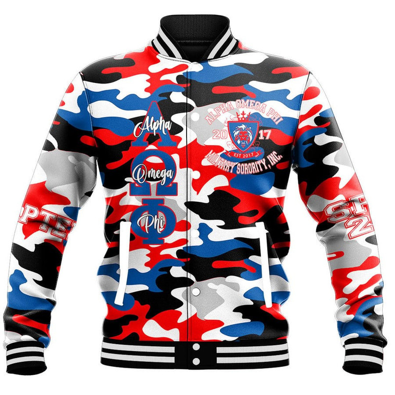 Custom Alpha Omega Phi Camo Baseball Jackets, African Baseball Jacket For Men Women