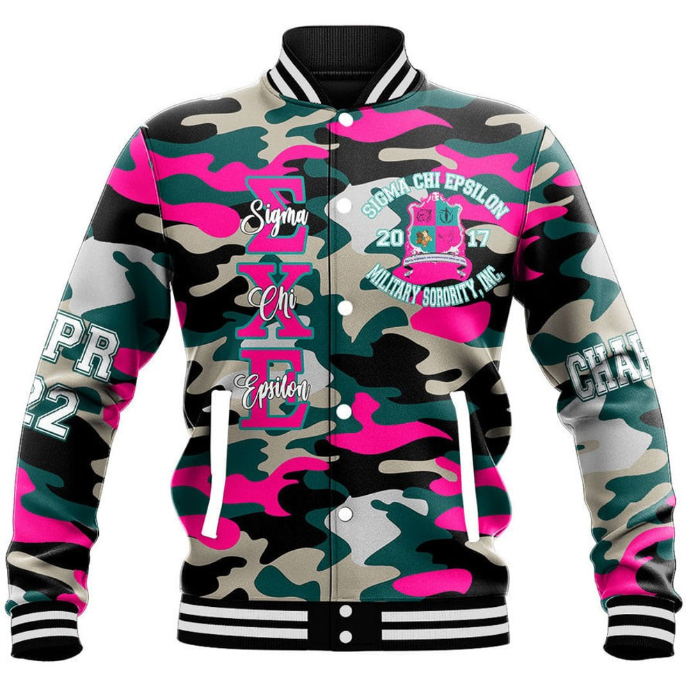 Custom Sigma Chi Epsilon Camo Baseball Jackets, African Baseball Jacket For Men Women