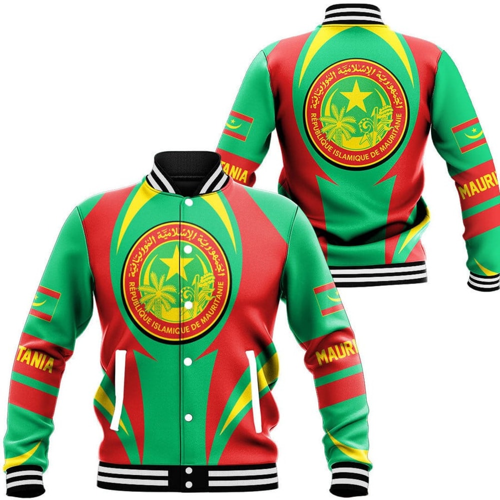 Mauritania Action Flag Baseball Jacket, African Baseball Jacket For Men Women