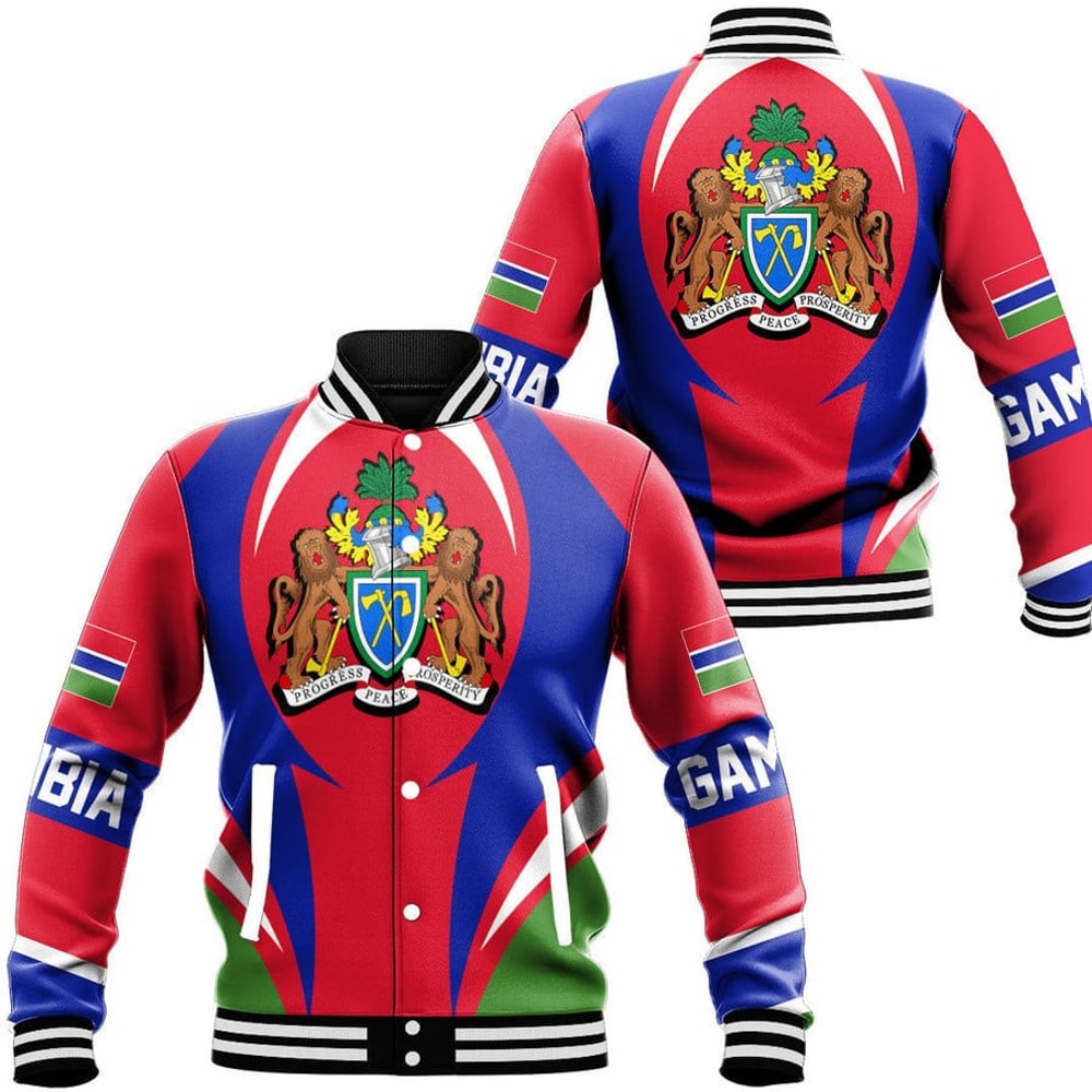 Gambia Action Flag Baseball Jacket, African Baseball Jacket For Men Women