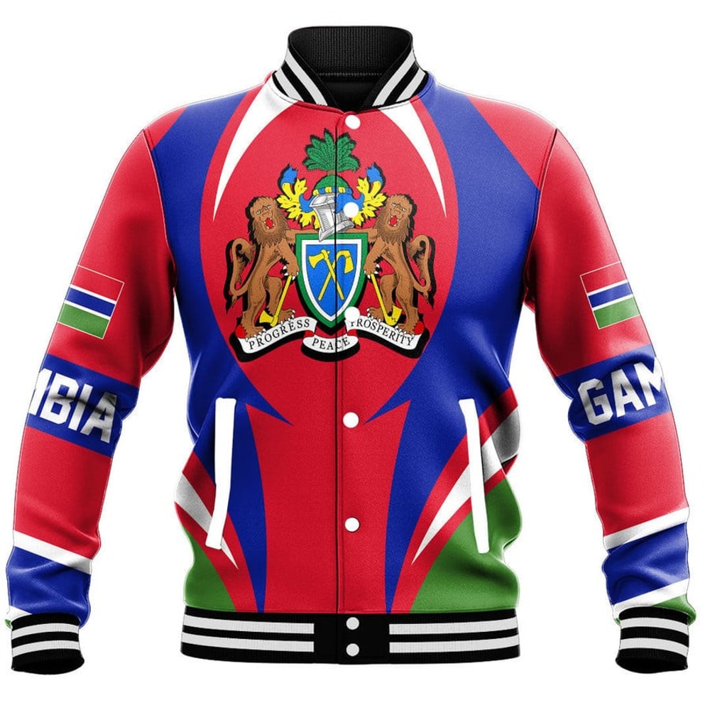 Gambia Action Flag Baseball Jacket, African Baseball Jacket For Men Women