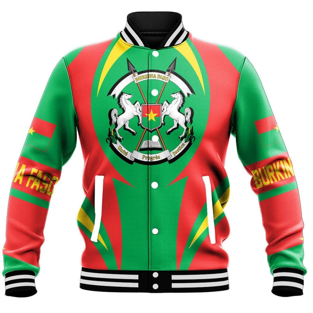 Burkina Faso Action Flag Baseball Jacket, African Baseball Jacket For Men Women