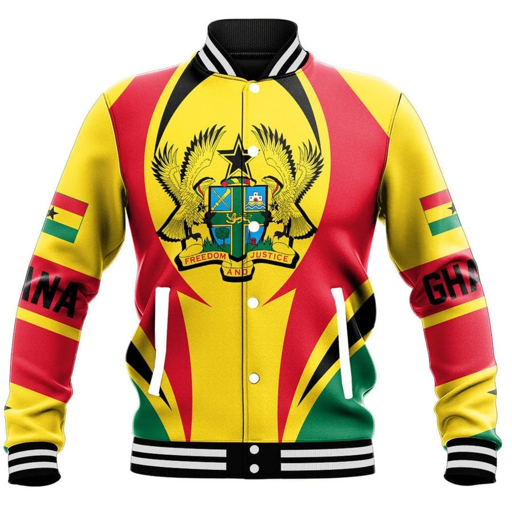 Ghana Action Flag Baseball Jacket, African Baseball Jacket For Men Women