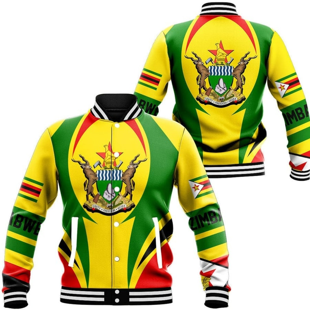 Zimbabwe Action Flag Baseball Jacket, African Baseball Jacket For Men Women