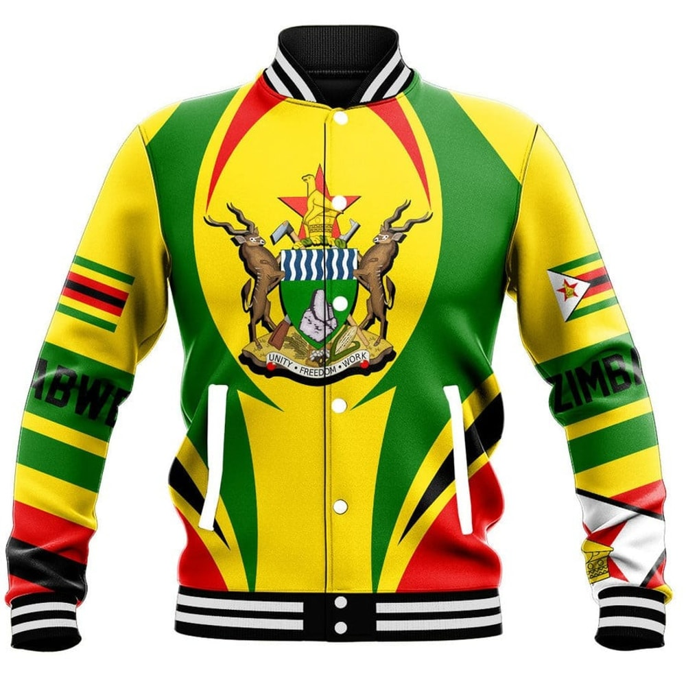 Zimbabwe Action Flag Baseball Jacket, African Baseball Jacket For Men Women