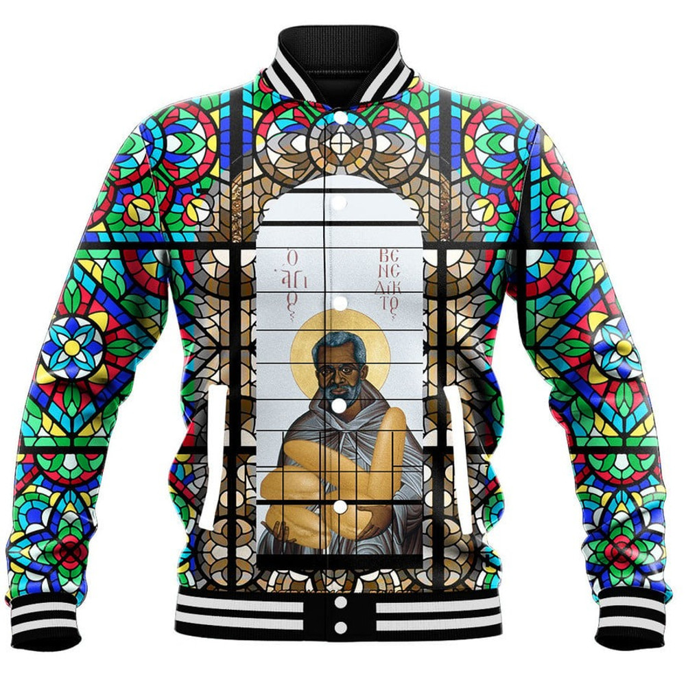 Saint Benedict of the African On Stained Glass Baseball Jackets, African Baseball Jacket For Men Women