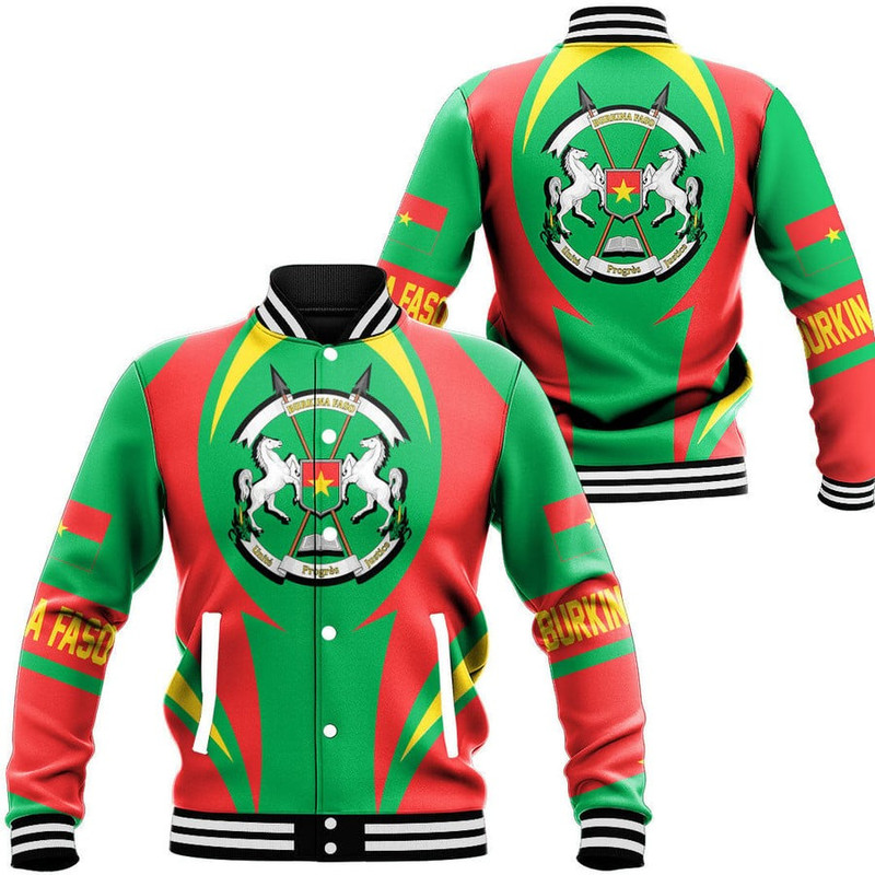 Burkina Faso Action Flag Baseball Jacket, African Baseball Jacket For Men Women