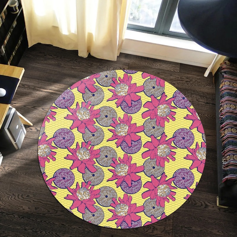 Ankara Protea Round Carpet, African Rug For Home
