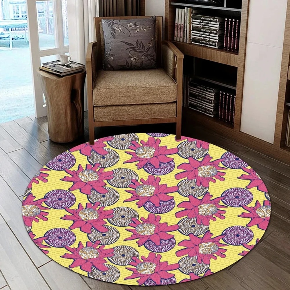 Ankara Protea Round Carpet, African Rug For Home