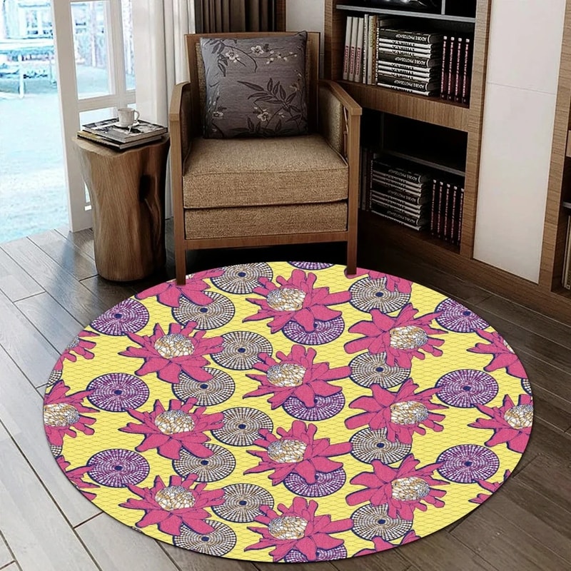 Ankara Protea Round Carpet, African Rug For Home