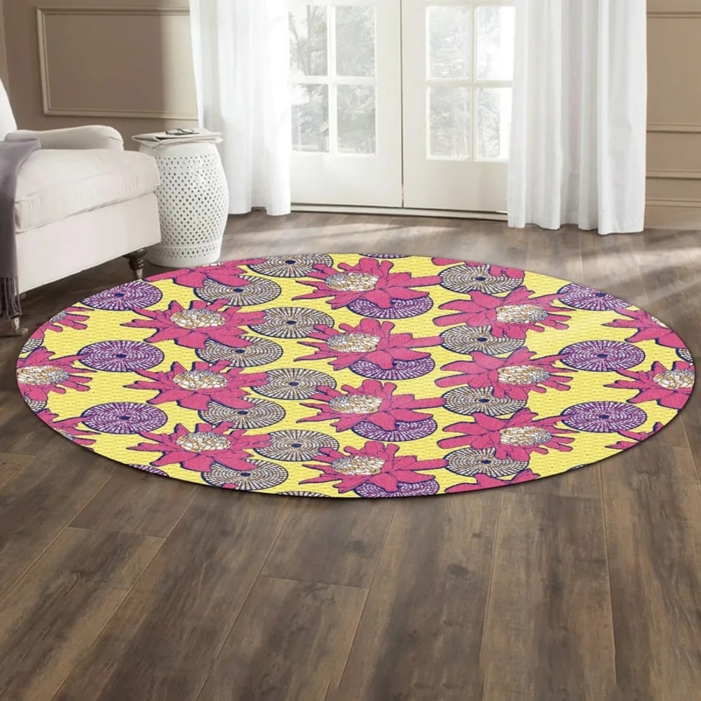 Ankara Protea Round Carpet, African Rug For Home
