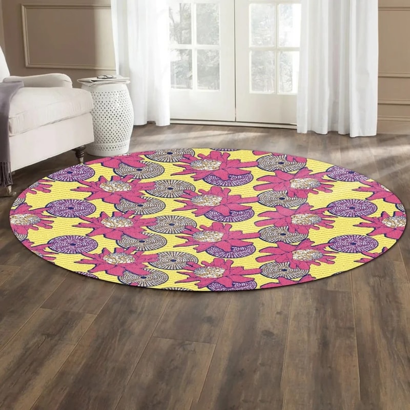 Ankara Protea Round Carpet, African Rug For Home
