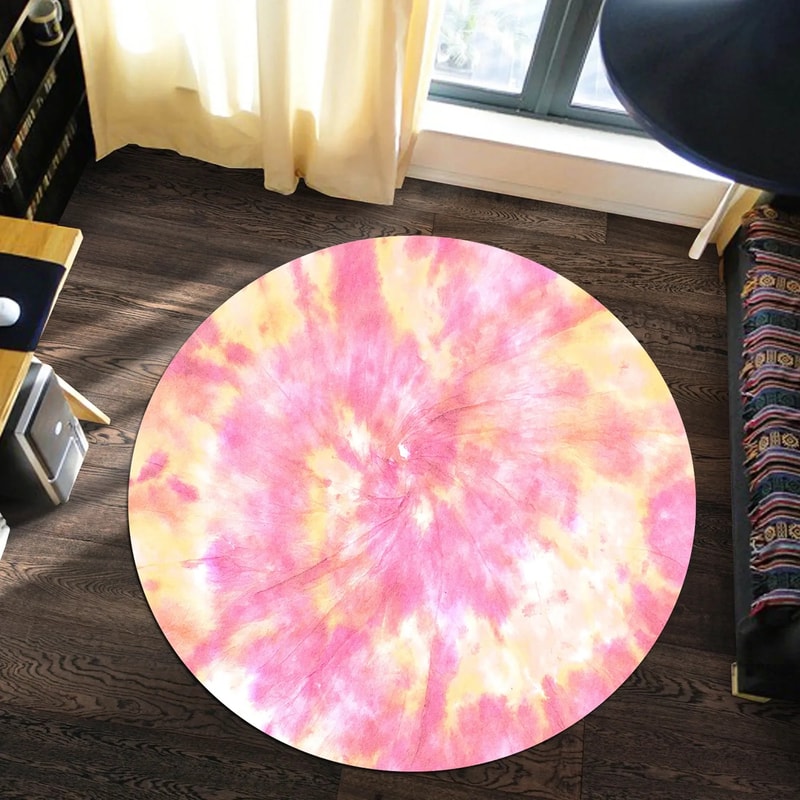 Yellow Pink Tie Dye Round Carpet, African Rug For Home