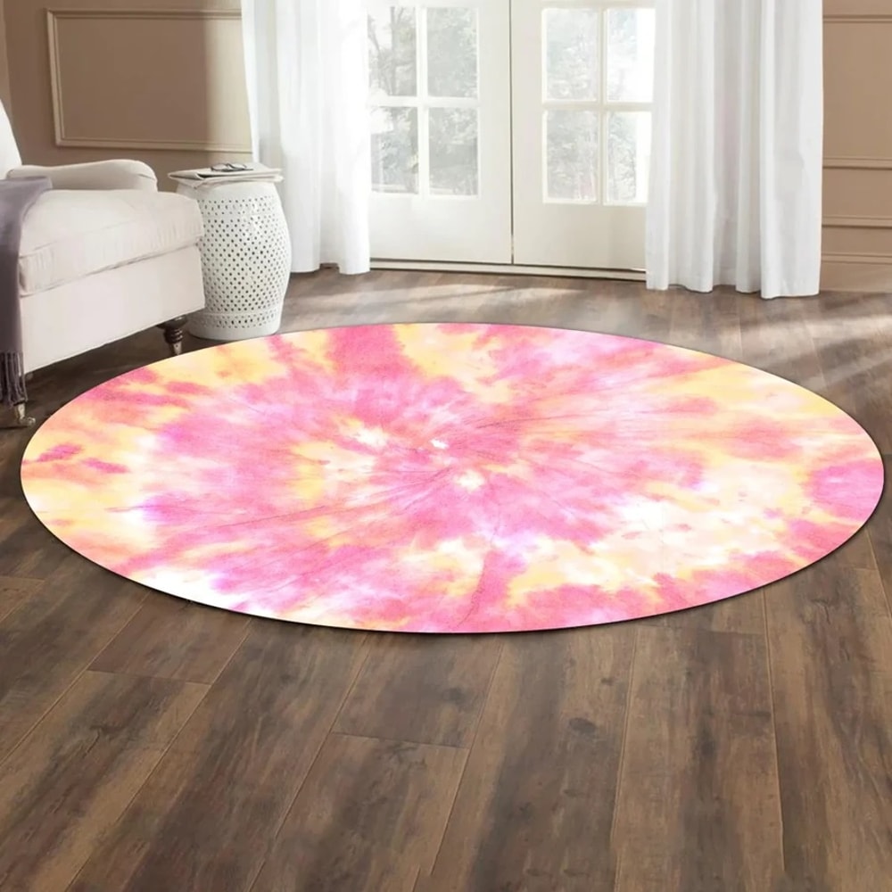 Yellow Pink Tie Dye Round Carpet, African Rug For Home