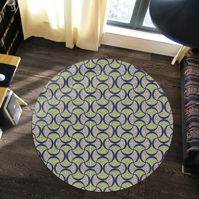 Ankara Ogee Drop Round Carpet, African Rug For Home