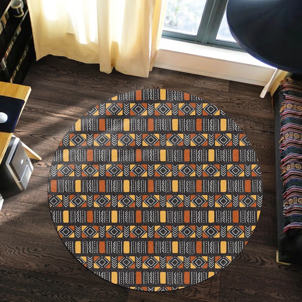 Traditional African Bogolan Round Carpet, African Rug For Home