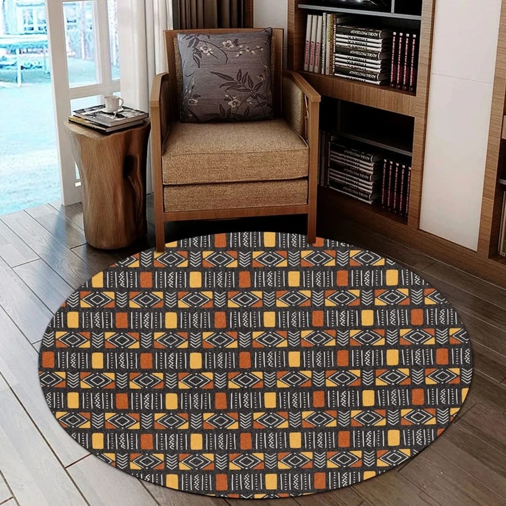 Traditional African Bogolan Round Carpet, African Rug For Home
