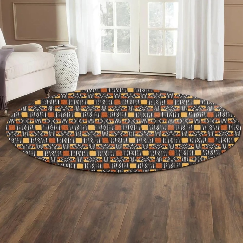 Traditional African Bogolan Round Carpet, African Rug For Home