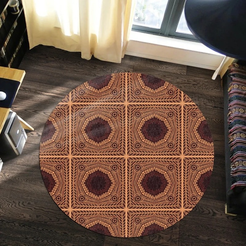 Mix Symbol Kitenge Round Carpet, African Rug For Home