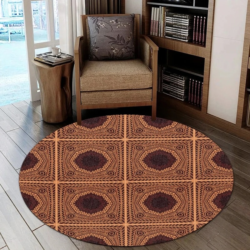 Mix Symbol Kitenge Round Carpet, African Rug For Home