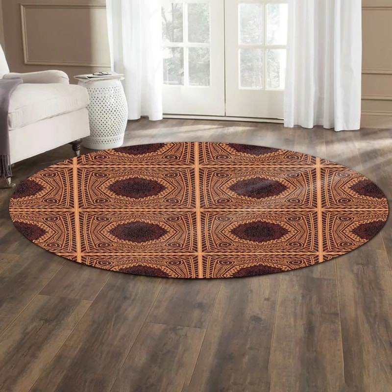 Mix Symbol Kitenge Round Carpet, African Rug For Home