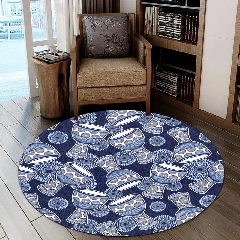 Ankara Djembe Round Carpet, African Rug For Home