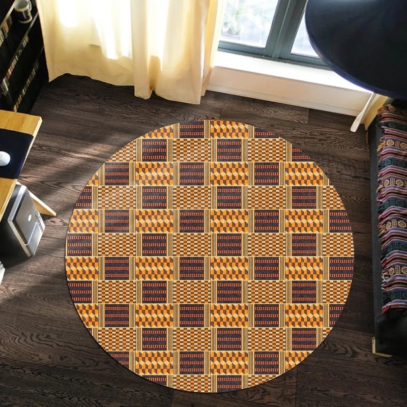 Bonwire Style Kente Round Carpet, African Rug For Home