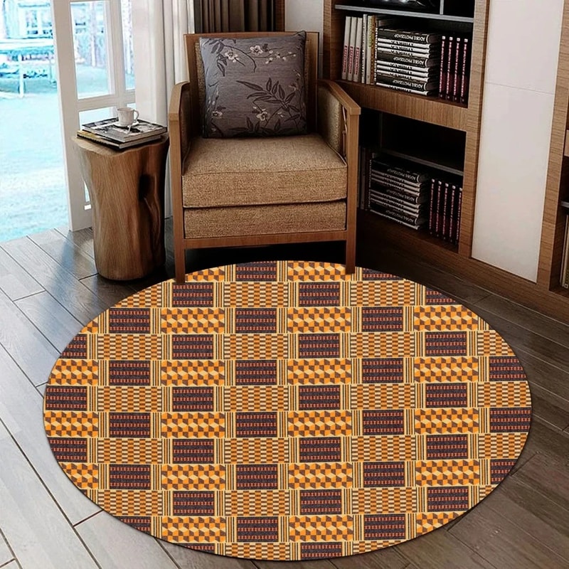 Bonwire Style Kente Round Carpet, African Rug For Home