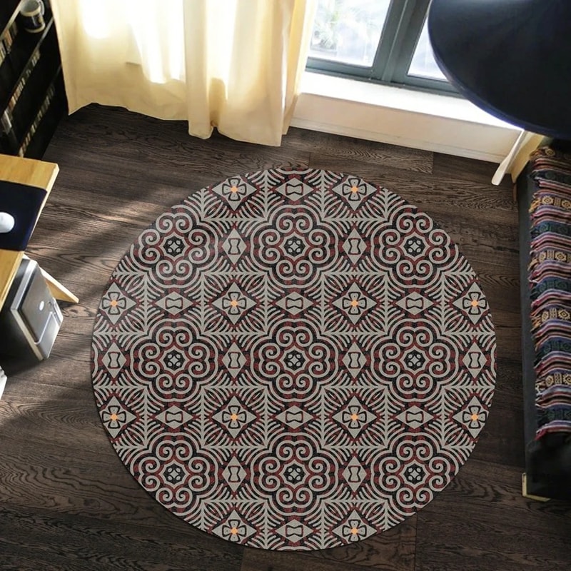 Grey Triangle Kitenge Round Carpet, African Rug For Home