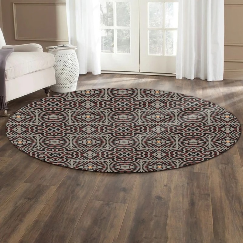 Grey Triangle Kitenge Round Carpet, African Rug For Home