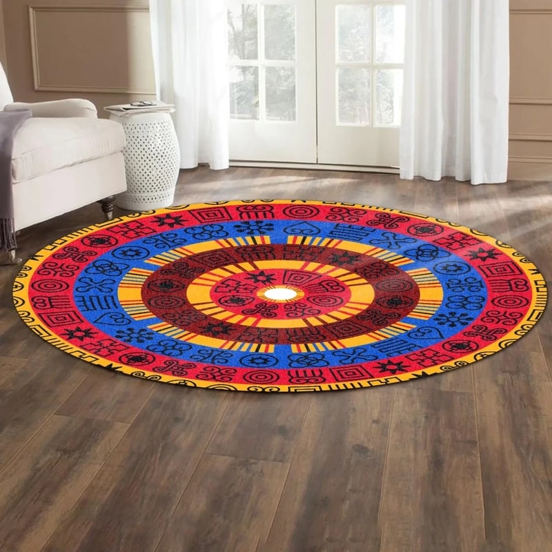 Circle Adinkra Round Carpet, African Rug For Home