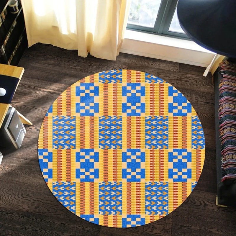 Weaving Style Kente Round Carpet, African Rug For Home