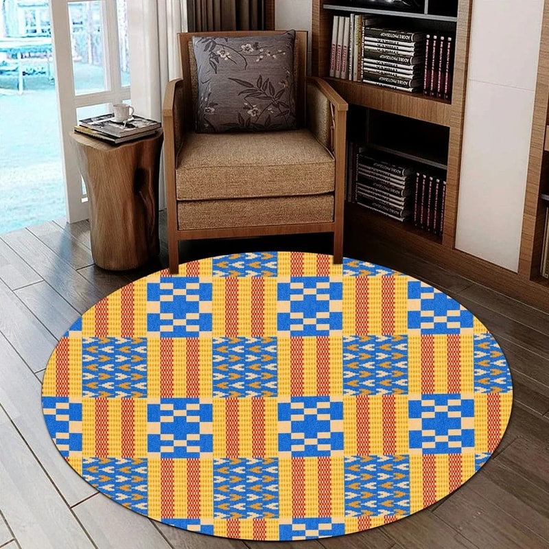 Weaving Style Kente Round Carpet, African Rug For Home
