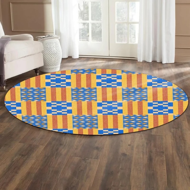 Weaving Style Kente Round Carpet, African Rug For Home
