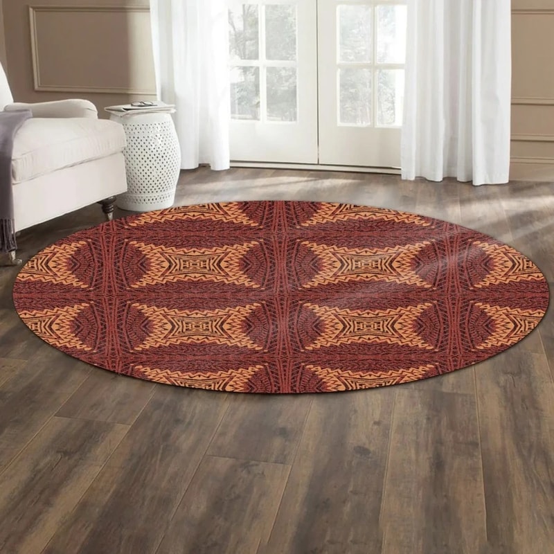 Mix Symbol Red Kitenge Round Carpet, African Rug For Home