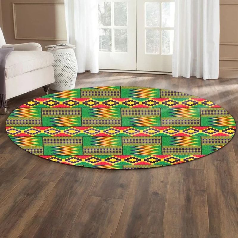 Reggae Golden Kente Round Carpet, African Rugs, Round Rugs For Home