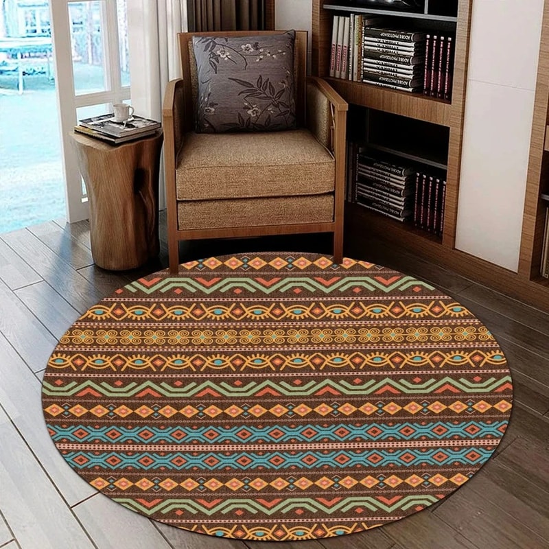 Vintage Adinkra Round Carpet, African Rugs, Round Rugs For Home