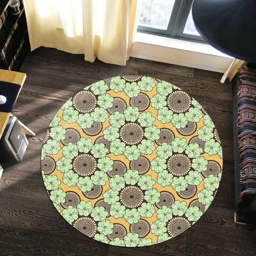 Ankara Flowers Round Carpet, African Rugs, Round Rugs For Home