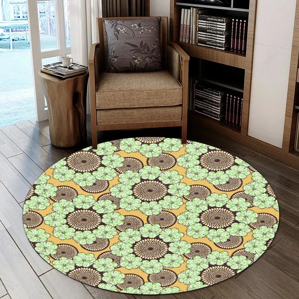 Ankara Flowers Round Carpet, African Rugs, Round Rugs For Home
