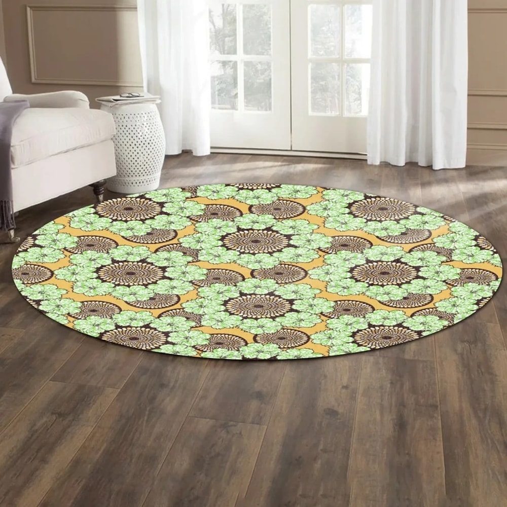 Ankara Flowers Round Carpet, African Rugs, Round Rugs For Home