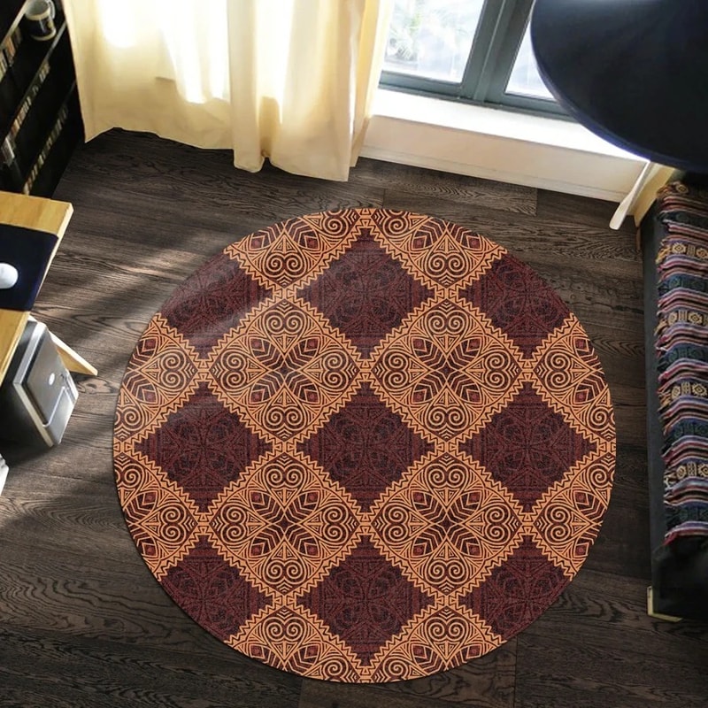 Red Brown Kitenge Round Carpet, African Rugs, Round Rugs For Home
