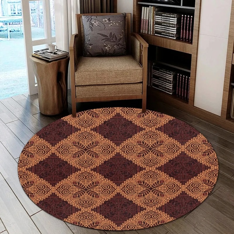 Red Brown Kitenge Round Carpet, African Rugs, Round Rugs For Home