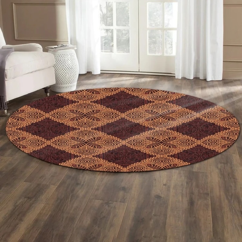 Red Brown Kitenge Round Carpet, African Rugs, Round Rugs For Home
