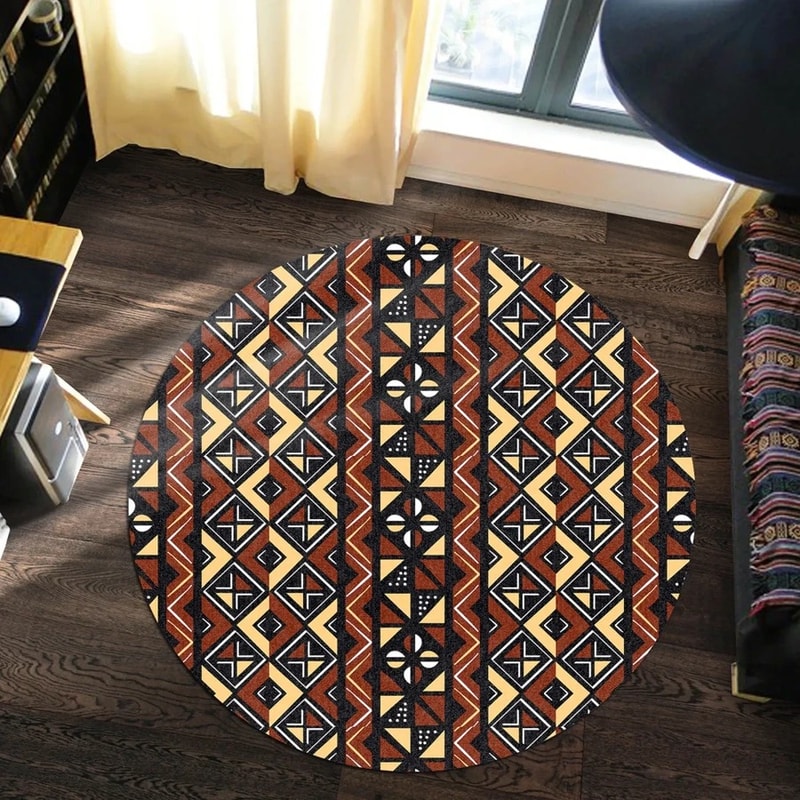 Coffee Bogolan Round Carpet, African Rugs, Round Rugs For Home