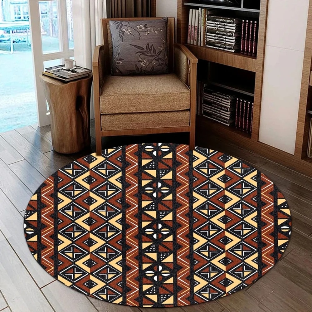 Coffee Bogolan Round Carpet, African Rugs, Round Rugs For Home