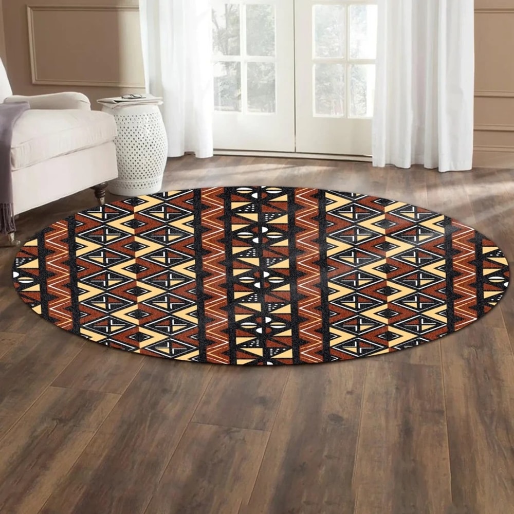 Coffee Bogolan Round Carpet, African Rugs, Round Rugs For Home