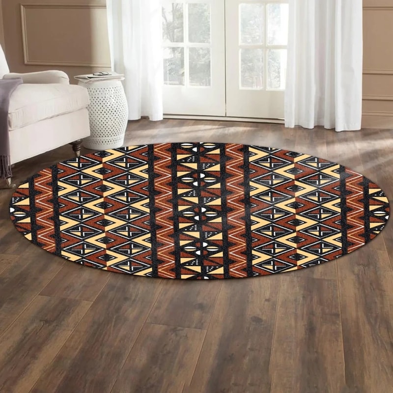 Coffee Bogolan Round Carpet, African Rugs, Round Rugs For Home