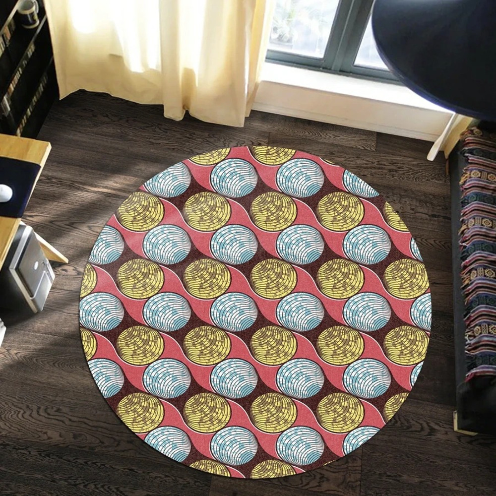 Ankara Clam Shell Round Carpet, African Rugs, Round Rugs For Home