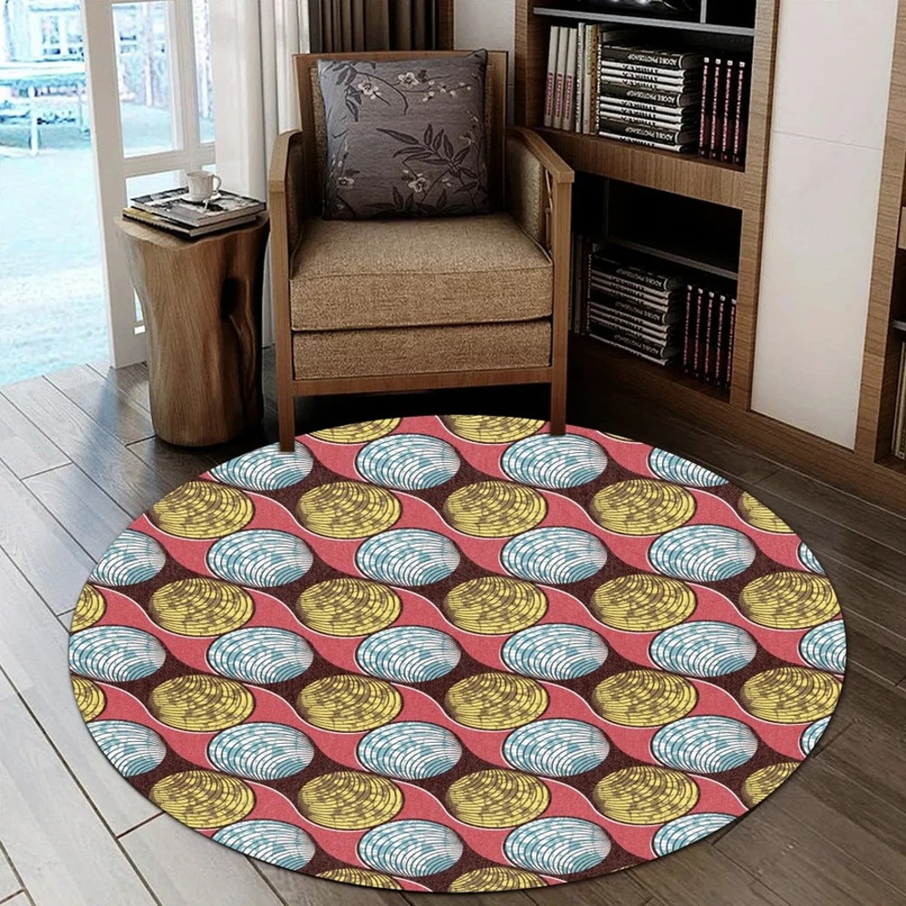 Ankara Clam Shell Round Carpet, African Rugs, Round Rugs For Home