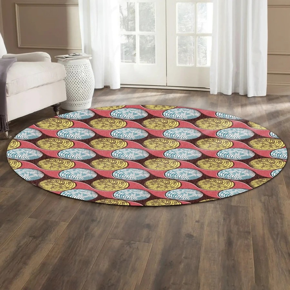 Ankara Clam Shell Round Carpet, African Rugs, Round Rugs For Home